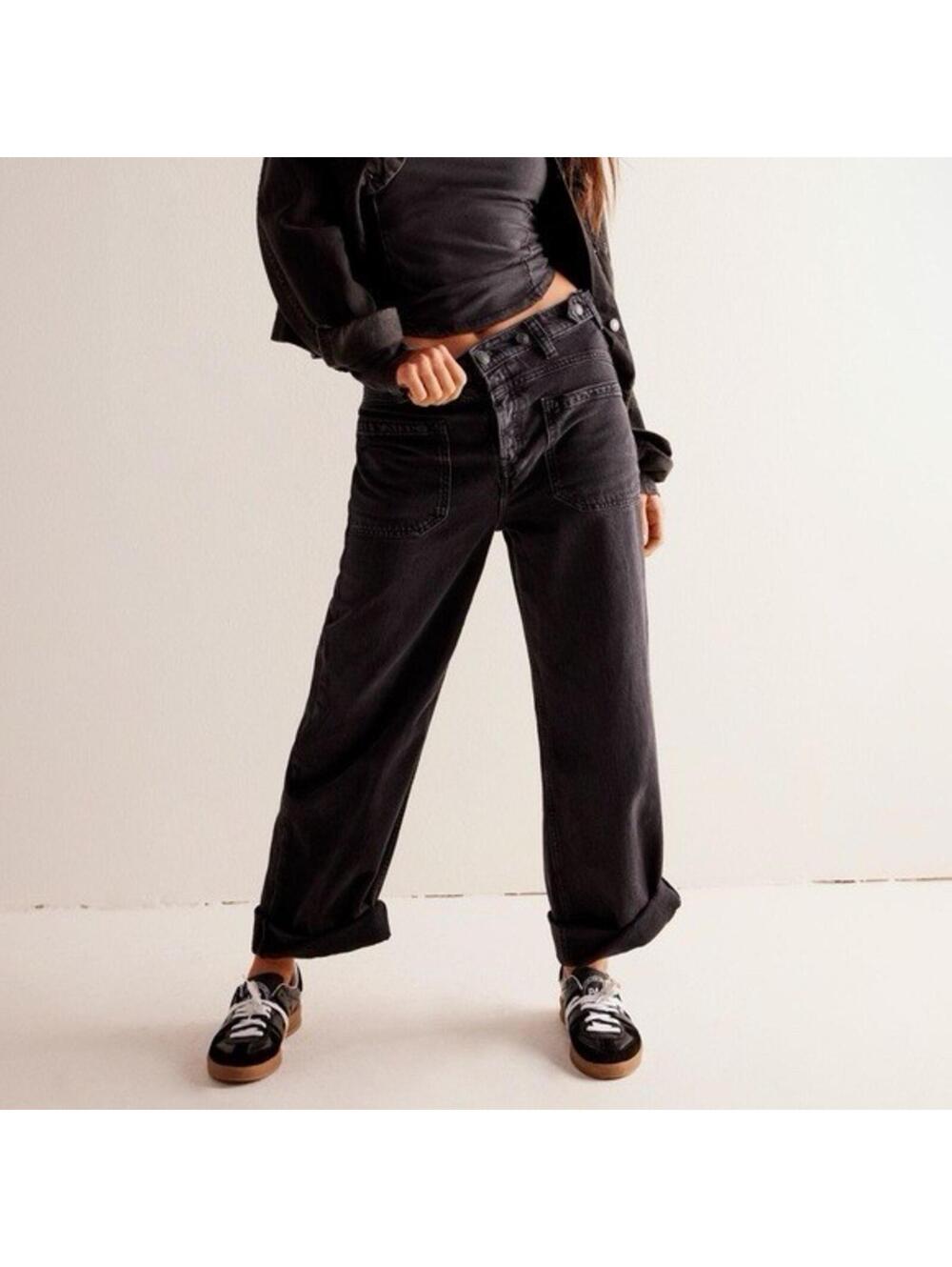 Free People We The Free Palmer Cuff Jeans in Washed Black Size 28